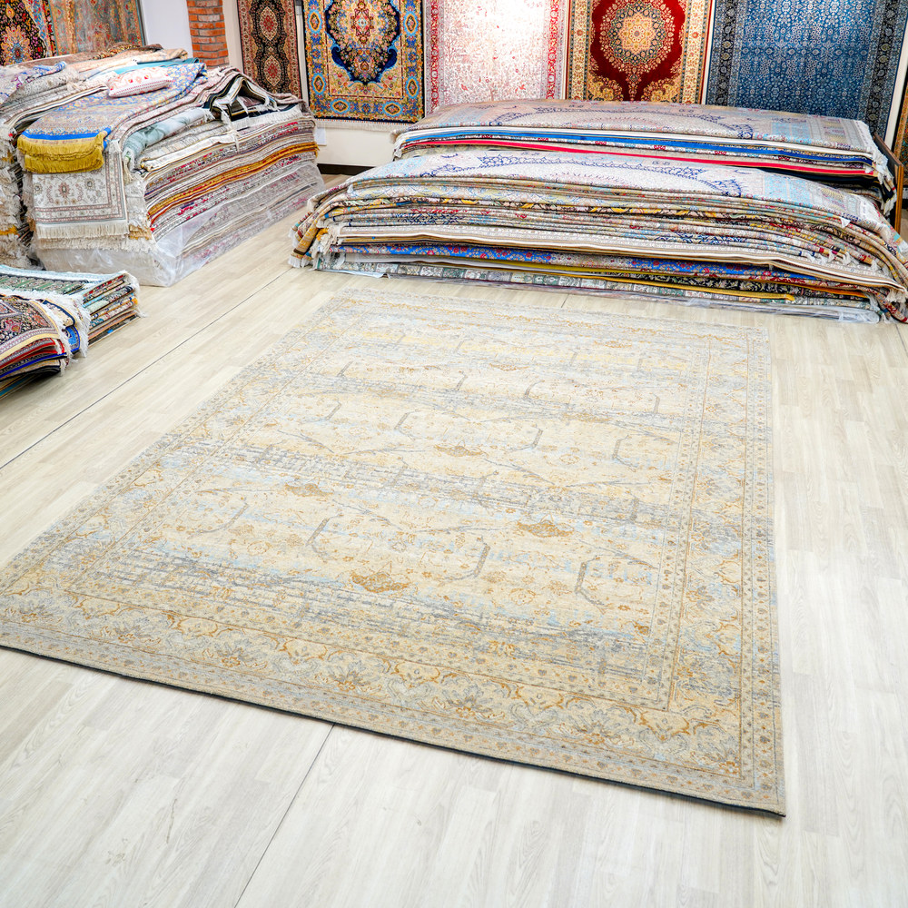 Ivory and Orange Handmade Wool Area Rug for Living Room 8.96x12.07ft - Image 4