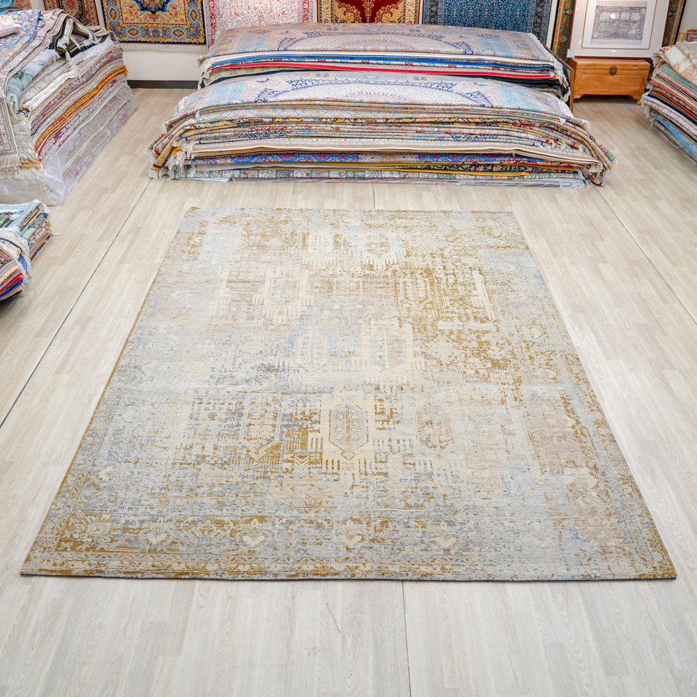 Ivory and Gold Handmade Wool Area Rug for Living Room 8.86x12.01ft - Image 3