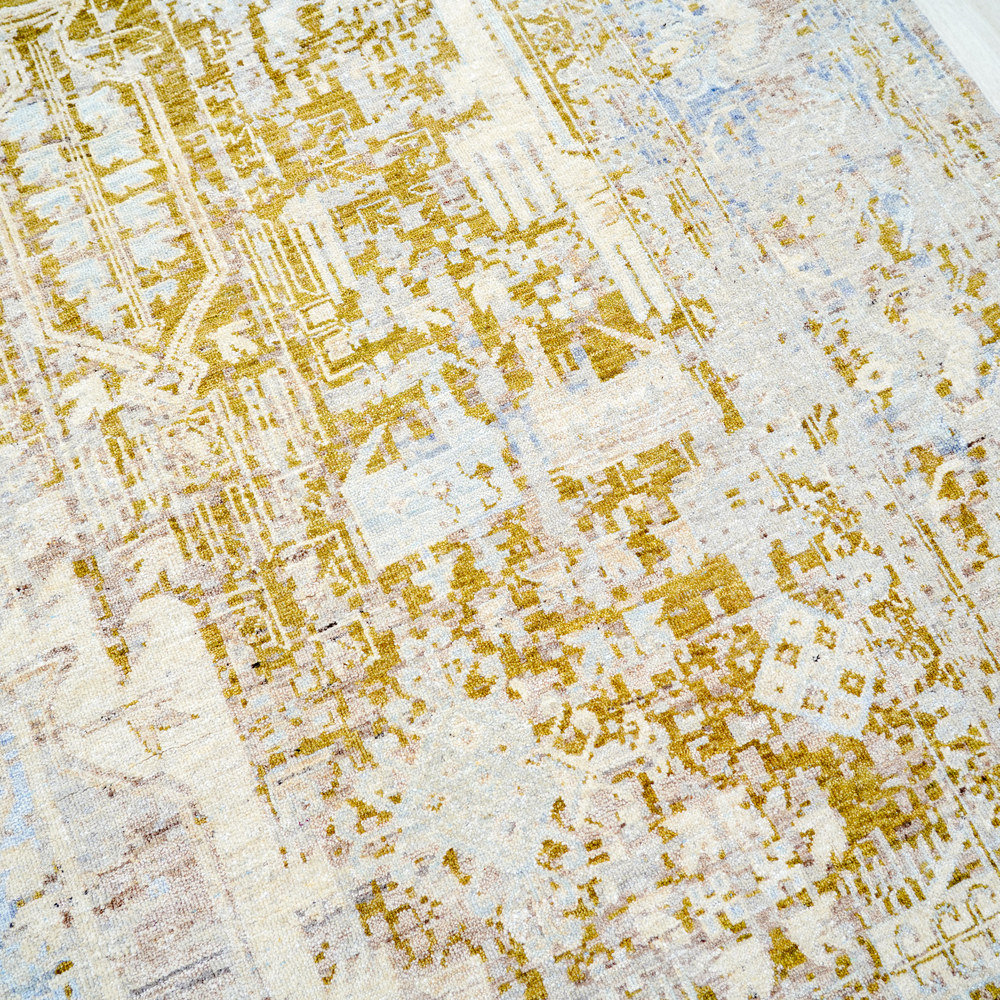 Ivory and Gold Handmade Wool Area Rug for Living Room 8.86x12.01ft - Image 5