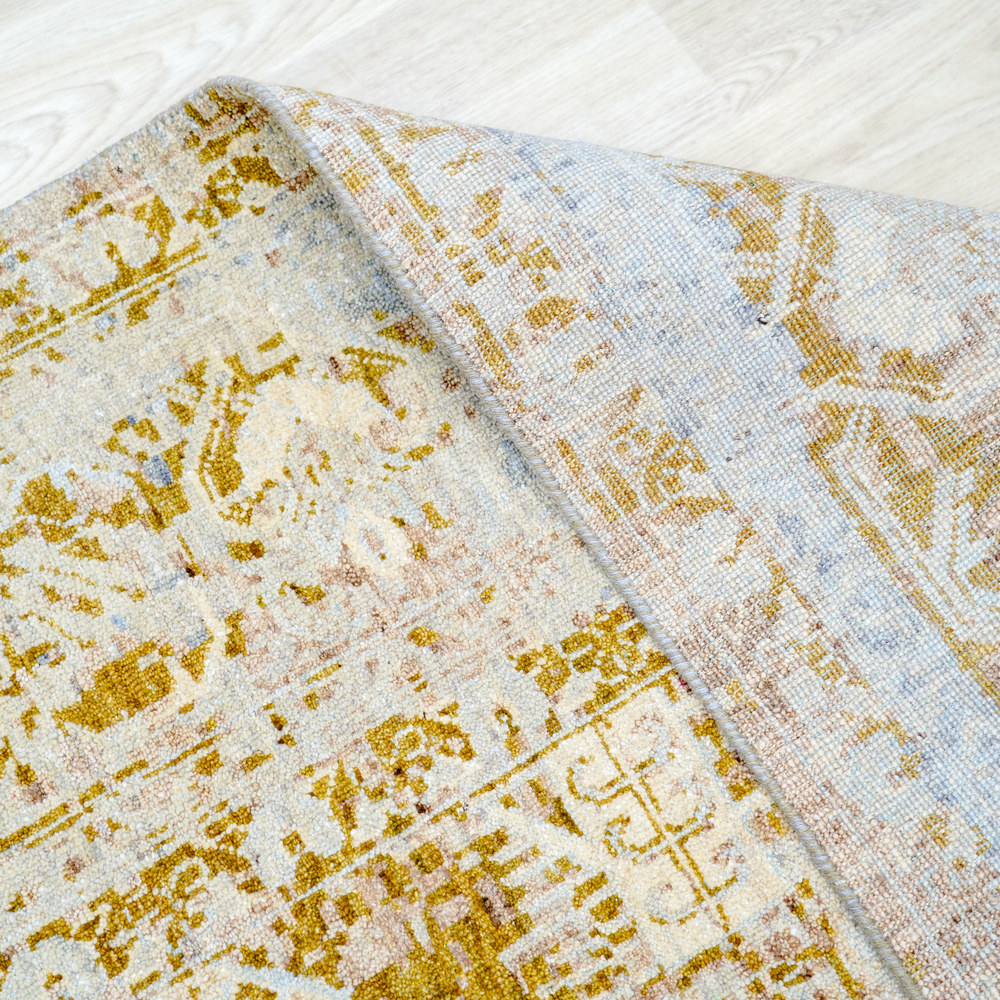 Ivory and Gold Handmade Wool Area Rug for Living Room 8.86x12.01ft - Image 8