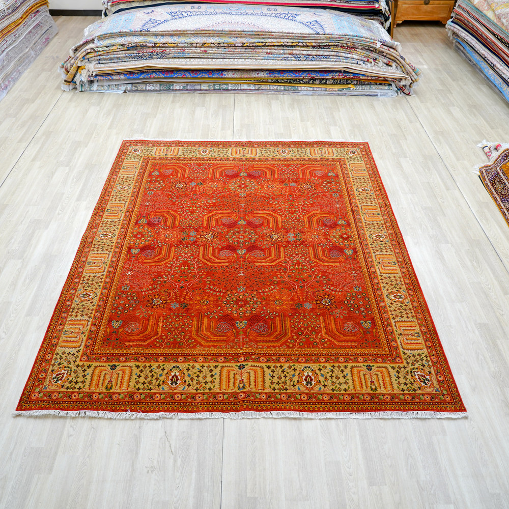 Red and Black Handmade Wool Area Rug for Living Room 8.04x10.04ft - Image 3
