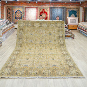 Ivory and Turquoise Handmade Wool Area Rug for Living Room 9.09x12.14ft