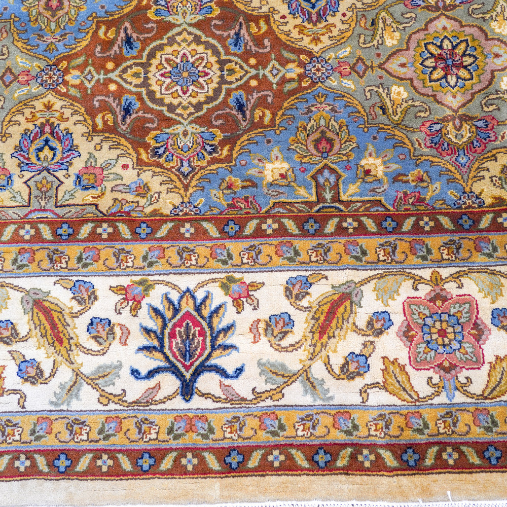 Ivory and Blue Handmade Wool Area Rug for Living Room 8.83x12.07ft - Image 5
