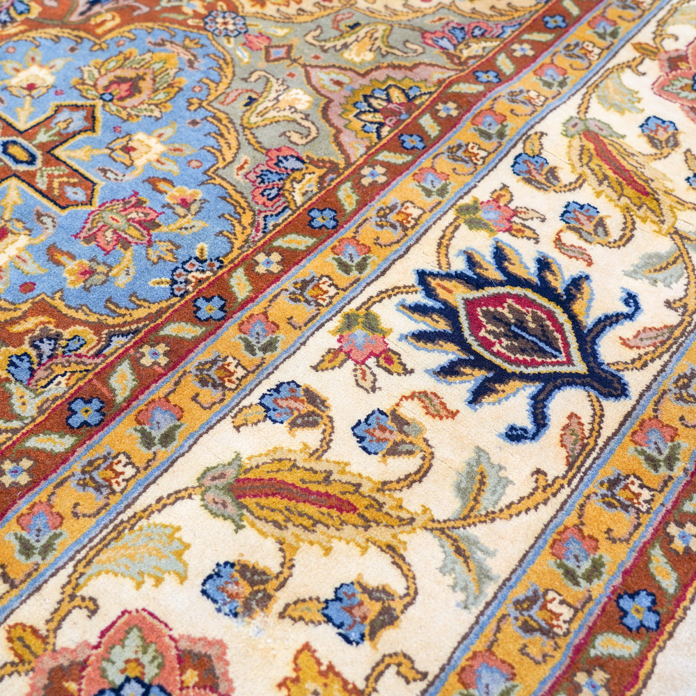 Ivory and Blue Handmade Wool Area Rug for Living Room 8.83x12.07ft - Image 6