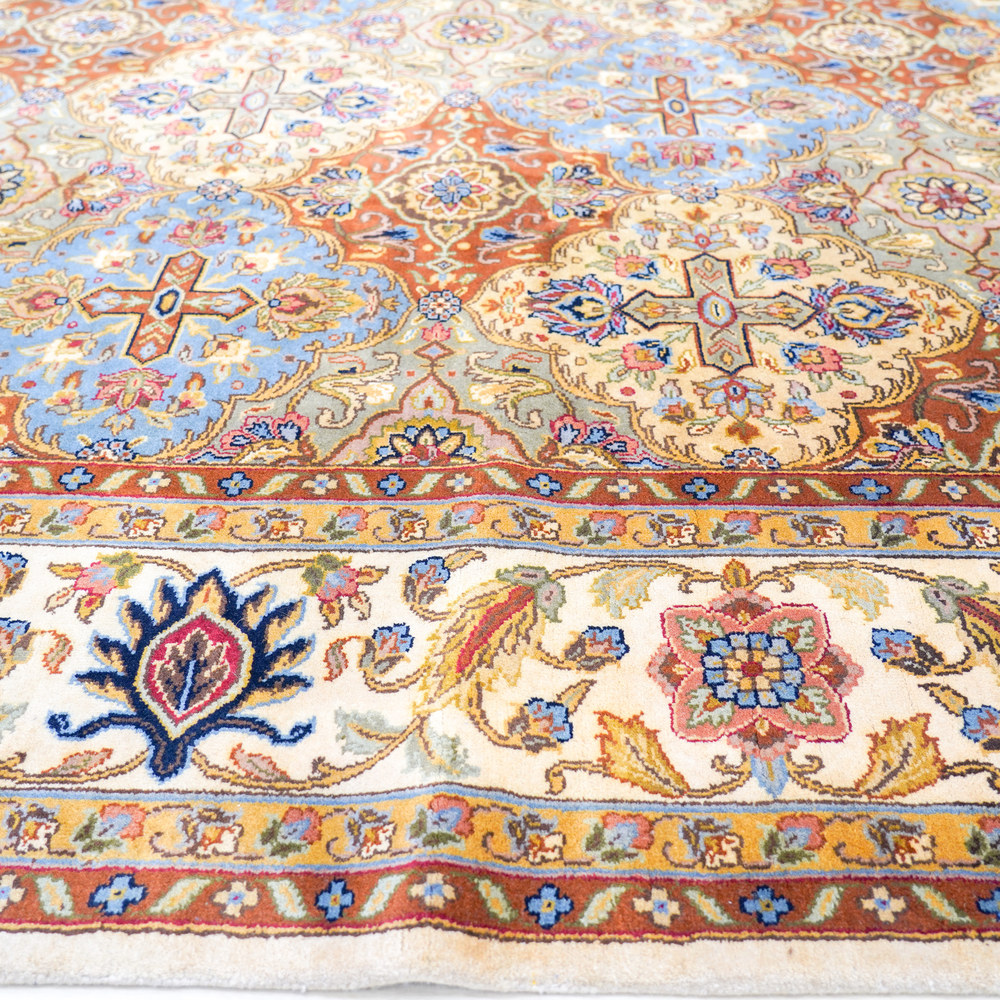 Ivory and Blue Handmade Wool Area Rug for Living Room 8.83x12.07ft - Image 7