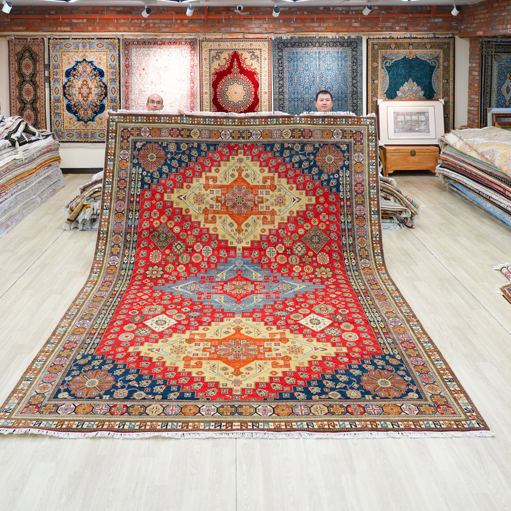 Ivory and Gold Handmade Wool Area Rug for Living Room 9.12x12.14ft