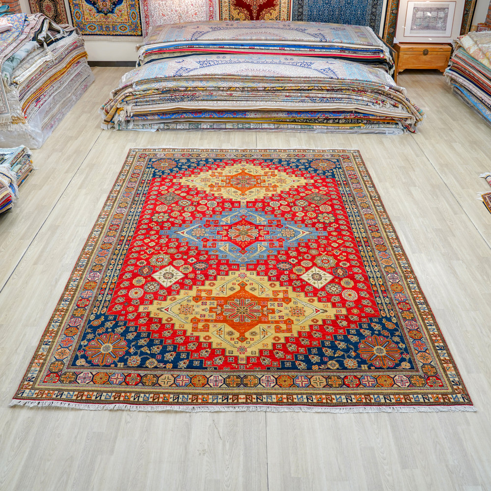 Ivory and Gold Handmade Wool Area Rug for Living Room 9.12x12.14ft - Image 3