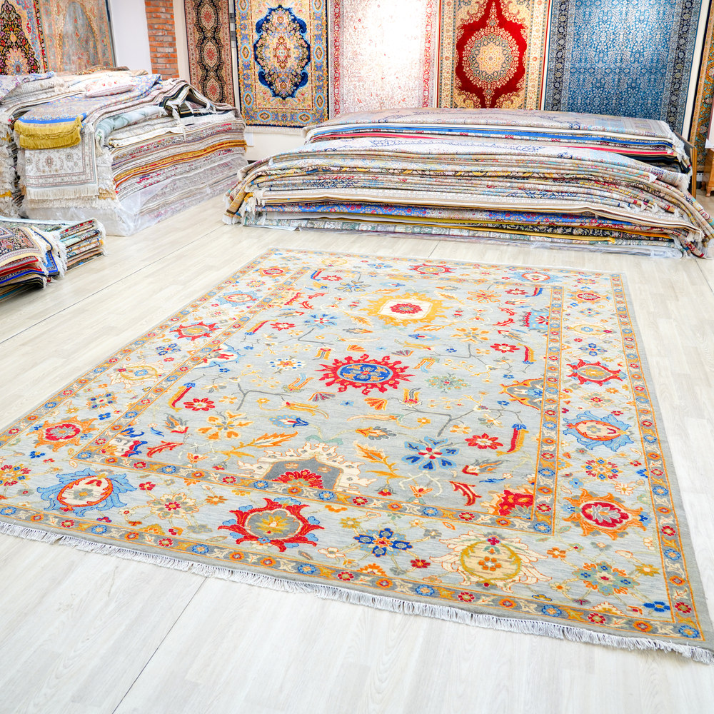 Beige and Gold Handmade Wool Area Rug for Living Room 9.06x12.07ft - Image 4
