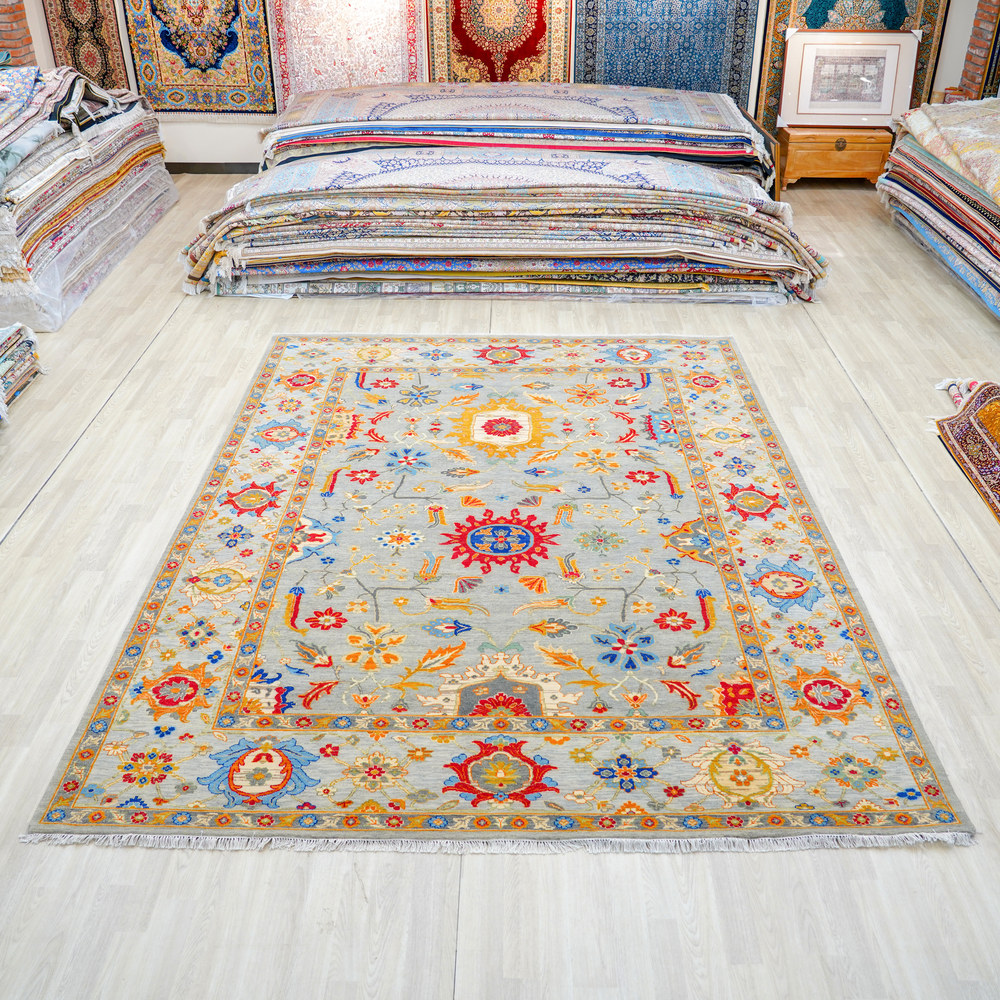 Beige and Gold Handmade Wool Area Rug for Living Room 9.06x12.07ft - Image 3