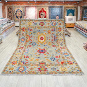 Beige and Gold Handmade Wool Area Rug for Living Room 9.06x12.07ft
