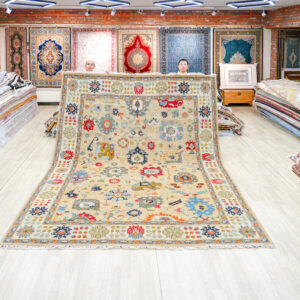 Ivory and Blue Handmade Wool Area Rug for Living Room 9.09x12.01ft