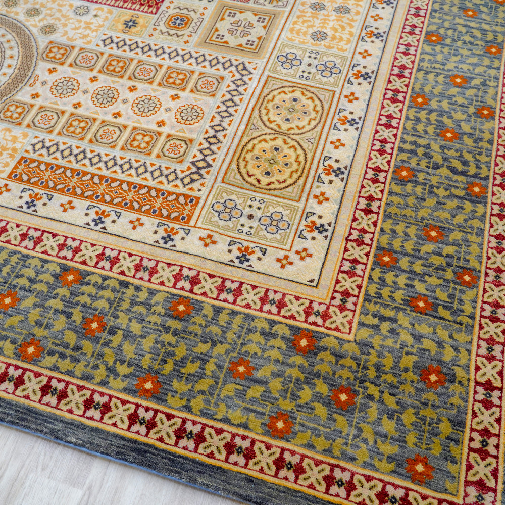 Ivory and Green Handmade Wool Area Rug for Living Room 9.02x12.11ft - Image 4