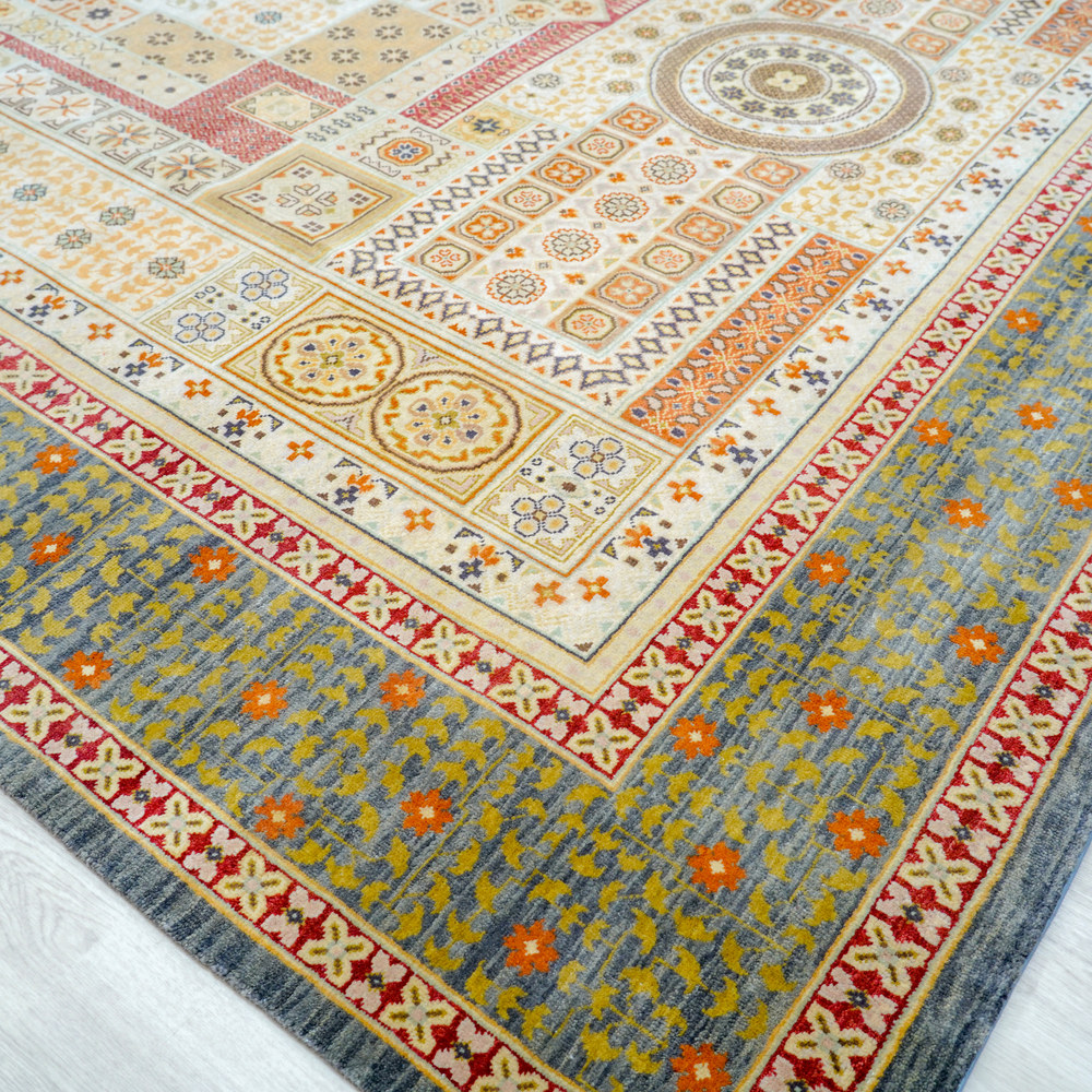 Ivory and Green Handmade Wool Area Rug for Living Room 9.02x12.11ft - Image 8
