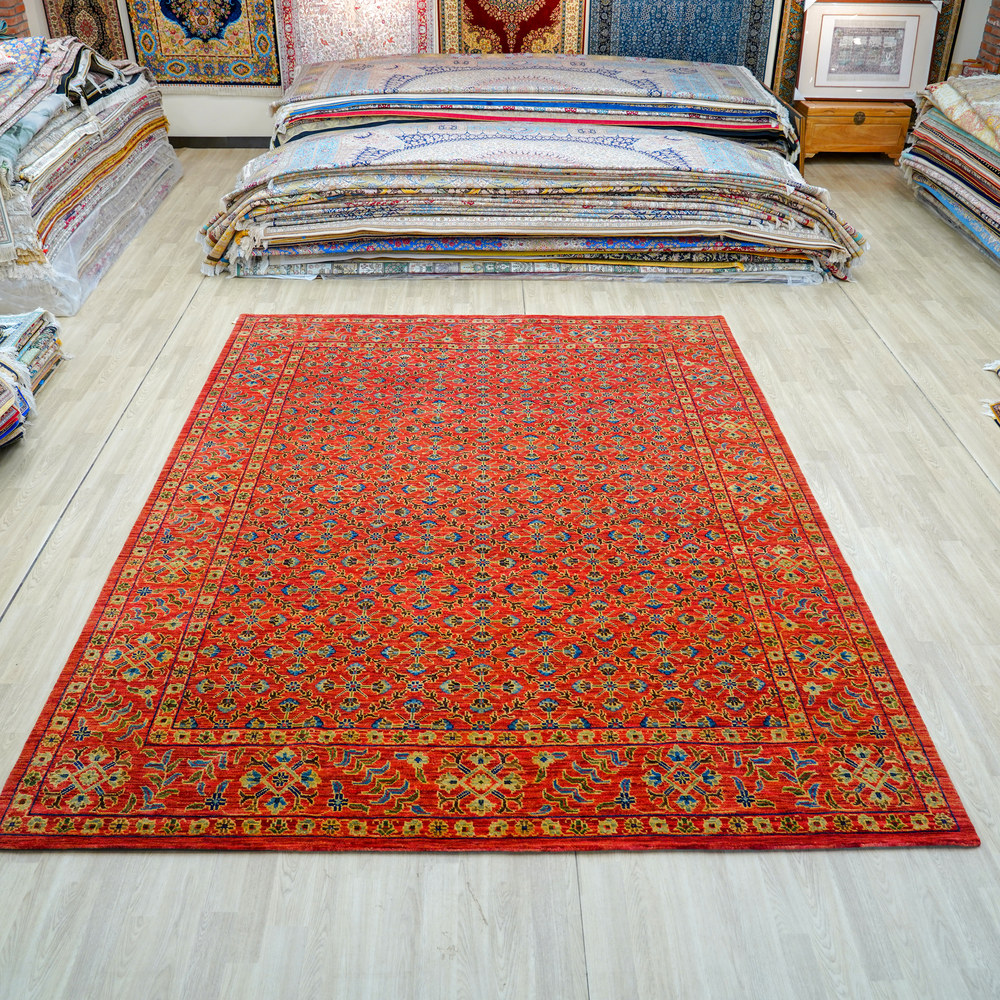 Blue and Gold Handmade Wool Area Rug for Living Room 9.19x12.11ft - Image 3