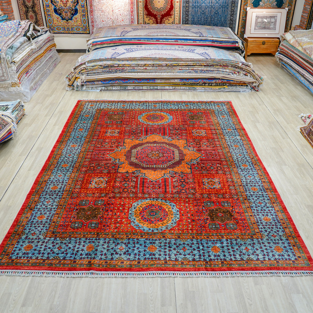 Red and Blue Handmade Wool Area Rug for Living Room 10.07x13.12ft - Image 3