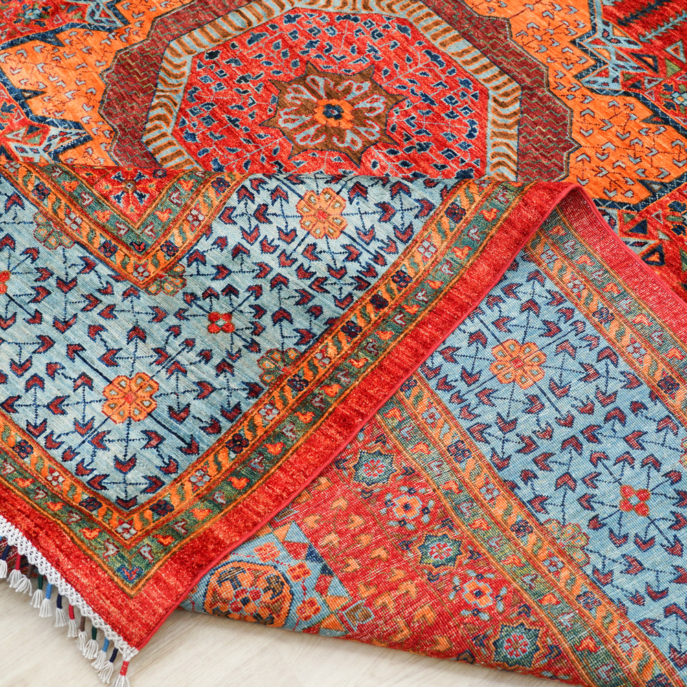 Red and Blue Handmade Wool Area Rug for Living Room 10.07x13.12ft - Image 7