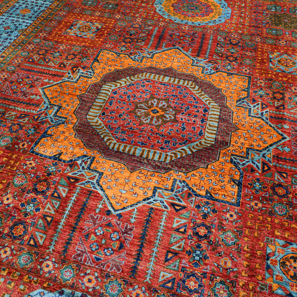 Red and Blue Handmade Wool Area Rug for Living Room 10.07x13.12ft - Image 8