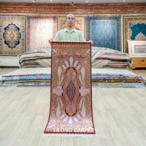 Blush Pink Art Deco Hand-Knotted Silk Runner Rug 2 × 5 ft