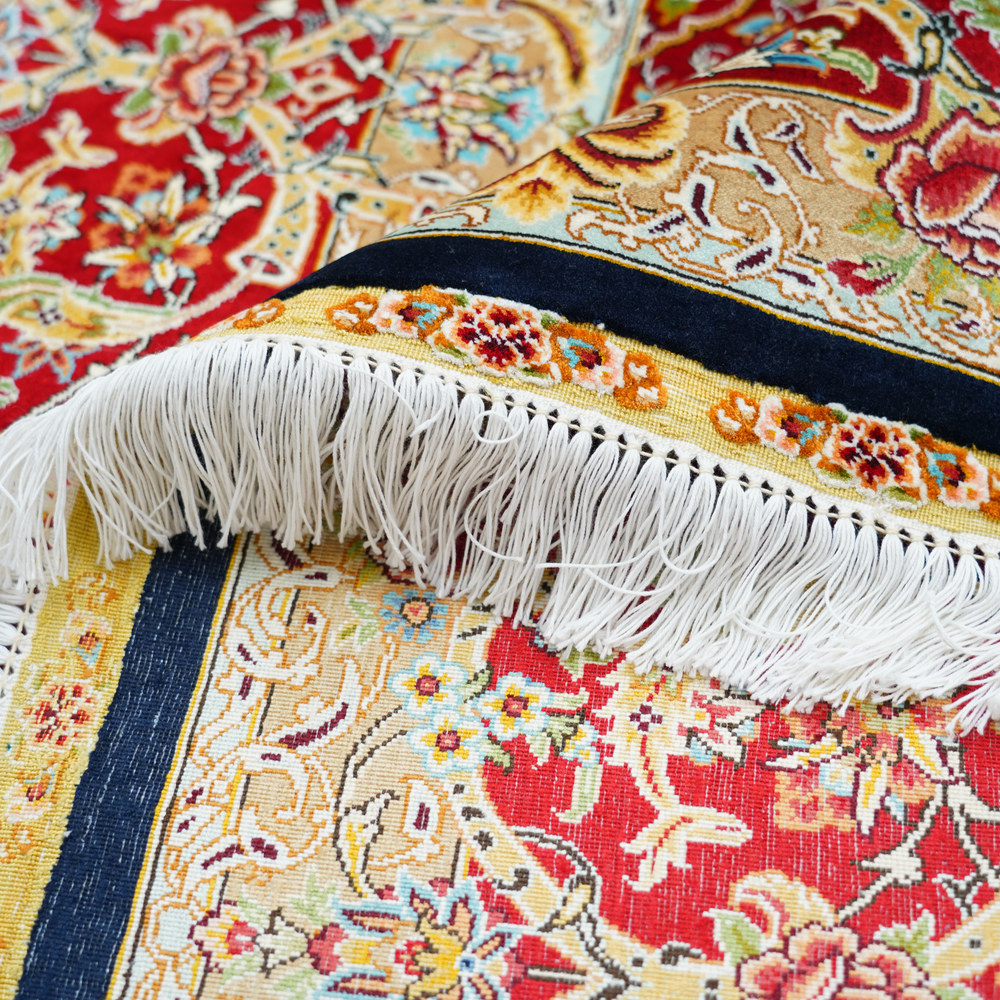 Black and Red Floral Medallion Hand-Knotted Silk Rug 6.56x9.84ft - Image 7