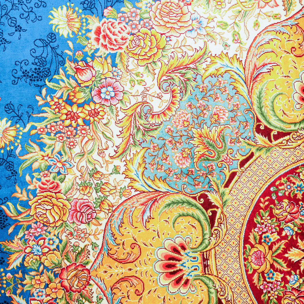 Blue and Gold Floral Medallion Hand-Knotted Silk Rug 9x12ft - Image 8