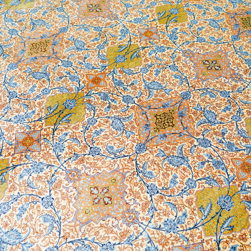 Light Blue and Gold Floral Hand-Knotted Silk Rug 10x14ft - Image 4