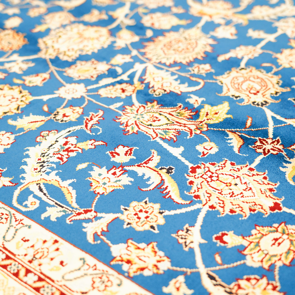 Royal Blue and Gold Floral Medallion Hand-Knotted Silk Rug 6x9ft - Image 7
