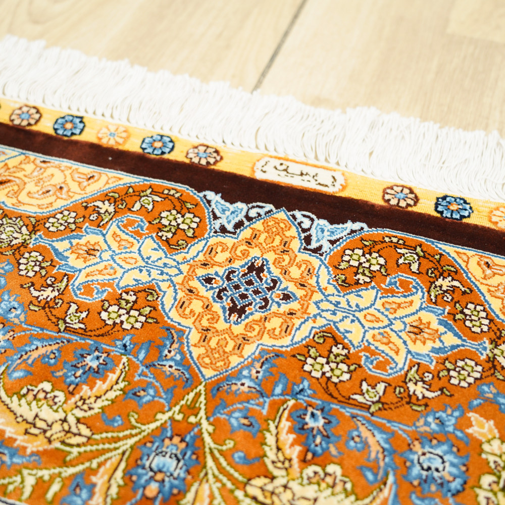 Gold and Blue Floral Medallion Hand-Knotted Silk Rug 6.56x9.84ft - Image 8