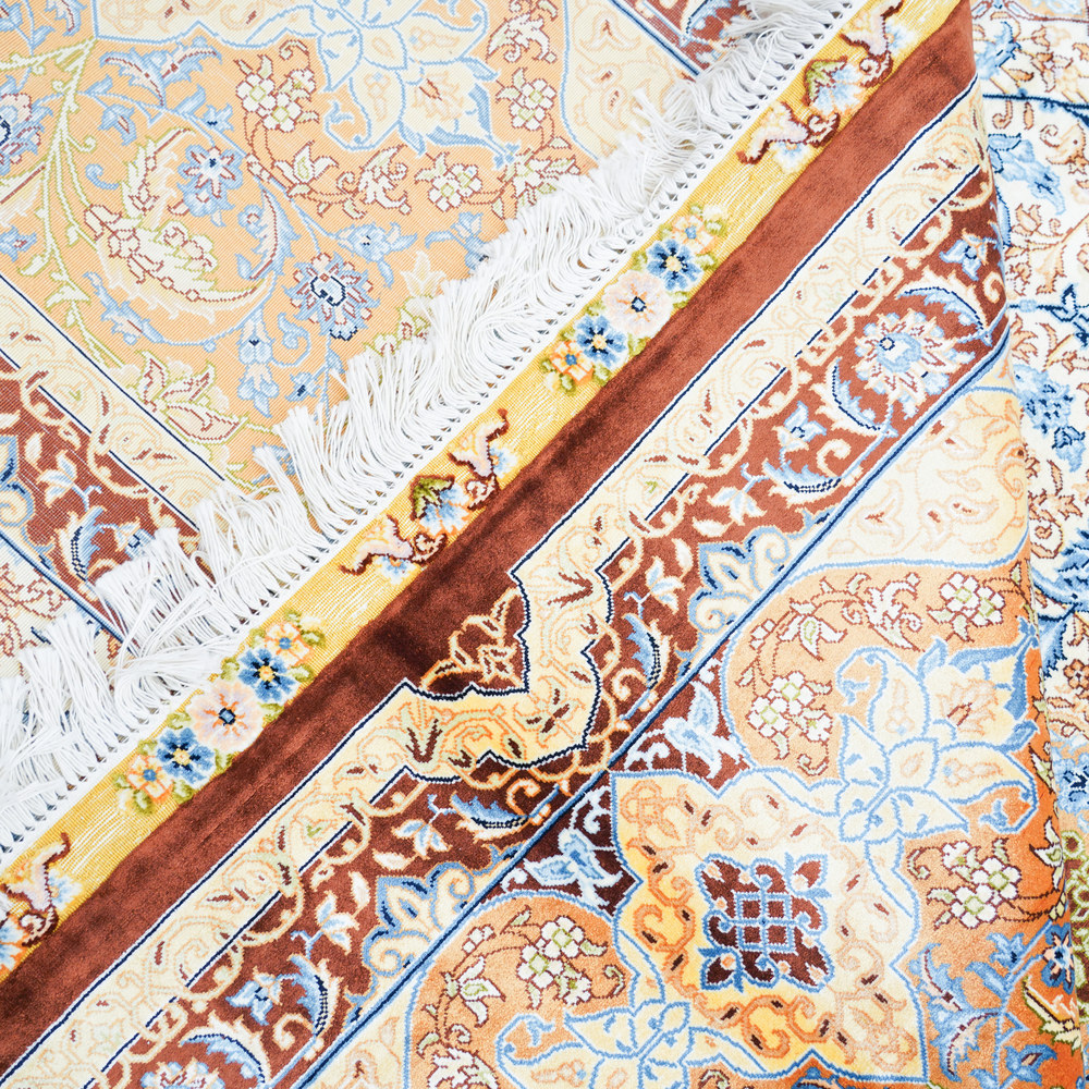 Light Blue and Gold Floral Hand-Knotted Silk Rug 10x14ft - Image 8