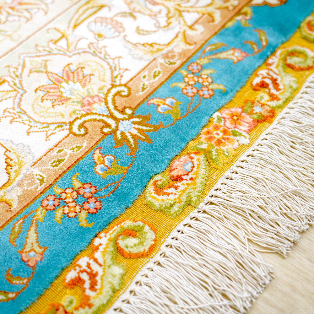 Turquoise and Orange Floral Medallion Hand-Knotted Silk Rug 10x14ft - Image 7