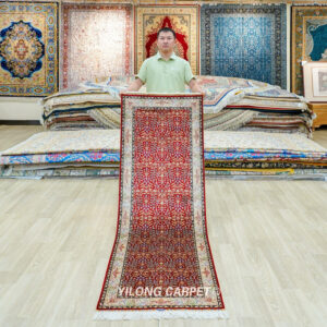 Deep Red Allover Floral Hand-Knotted Silk Runner Rug 2.25 × 6.56 ft