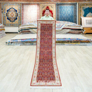 Deep Red Allover Floral Hand-Knotted Silk Runner Rug 2 × 8 ft