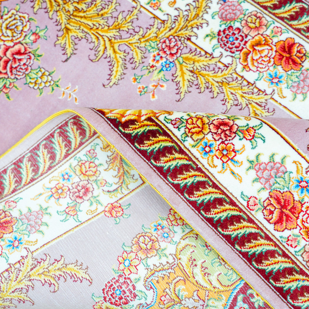 Pink and Ivory Floral Medallion Hand-Knotted Silk Rug 2x4ft - Image 8