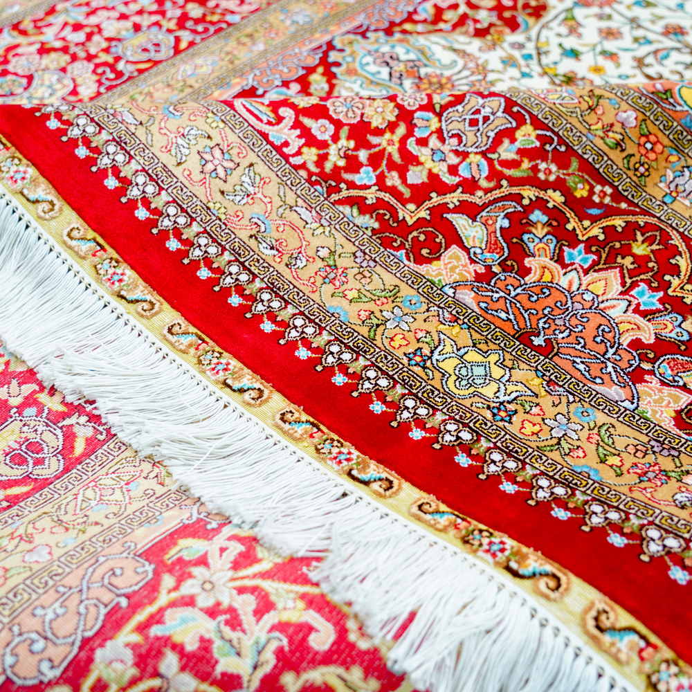 Red and Ivory Geometric Medallion Hand-Knotted Silk Rug 6x9ft - Image 8