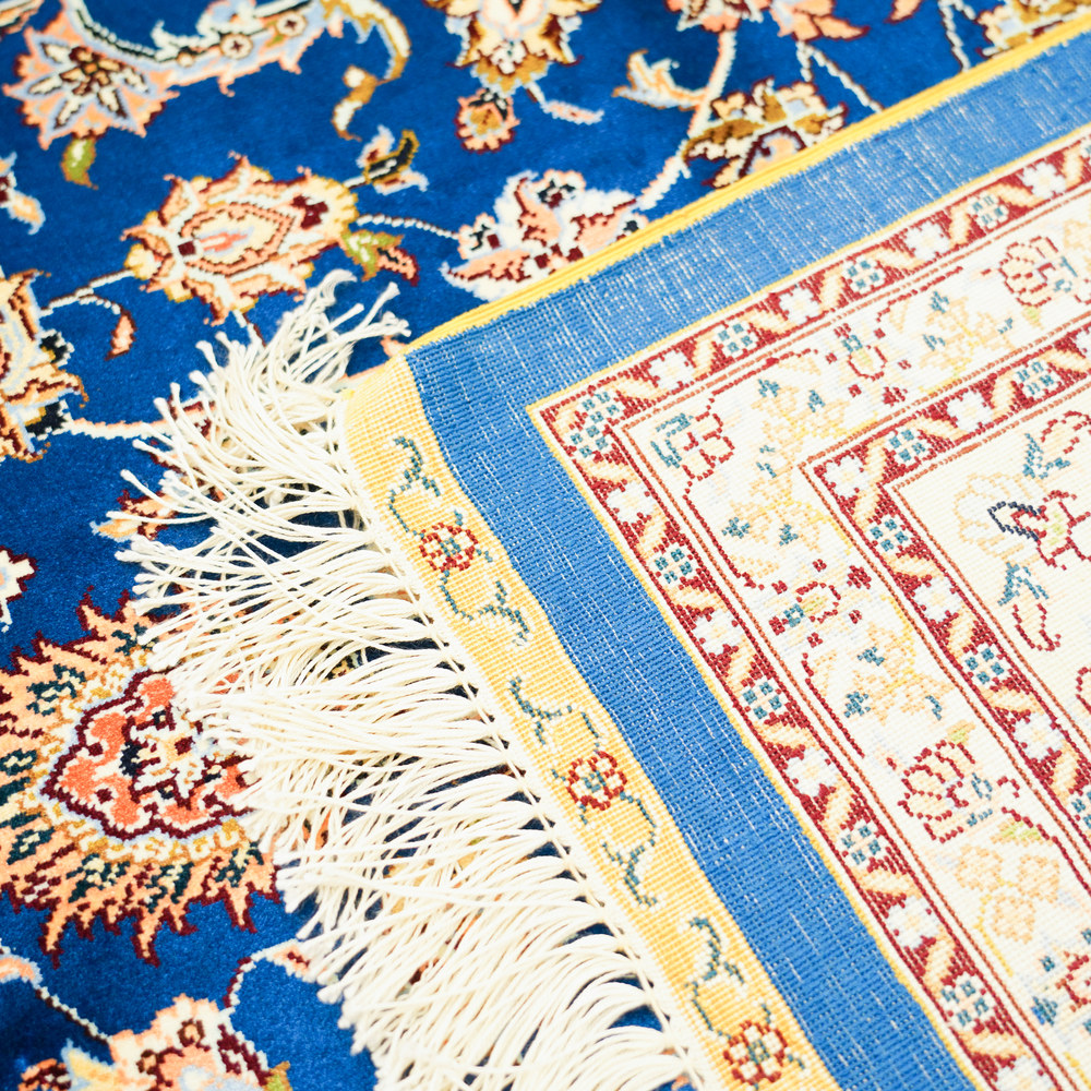 Royal Blue and Gold Floral Medallion Hand-Knotted Silk Rug 6x9ft - Image 9