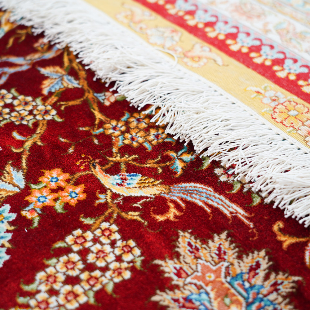Red and Ivory Floral Medallion Hand-Knotted Silk Rug 8.2x11.48ft - Image 9