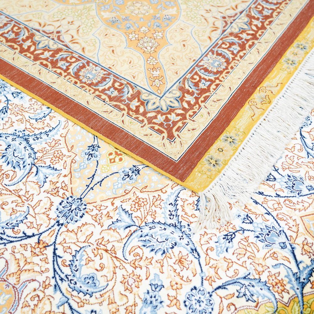 Light Blue and Gold Floral Hand-Knotted Silk Rug 10x14ft - Image 9