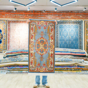 Orange and Turquoise Floral Hand-Knotted Silk Rug 2x4ft
