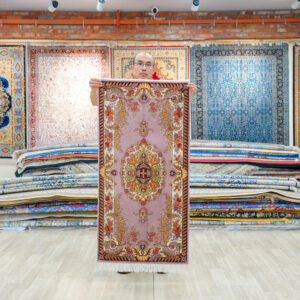 Pink and Ivory Floral Medallion Hand-Knotted Silk Rug 2x4ft
