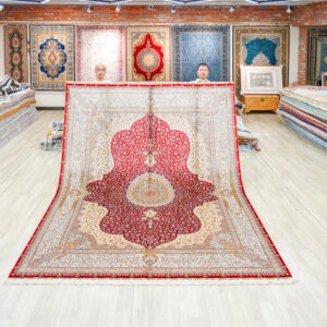 Burgundy Oriental Floral Medallion Hand-Knotted Silk Rug 8x10ft