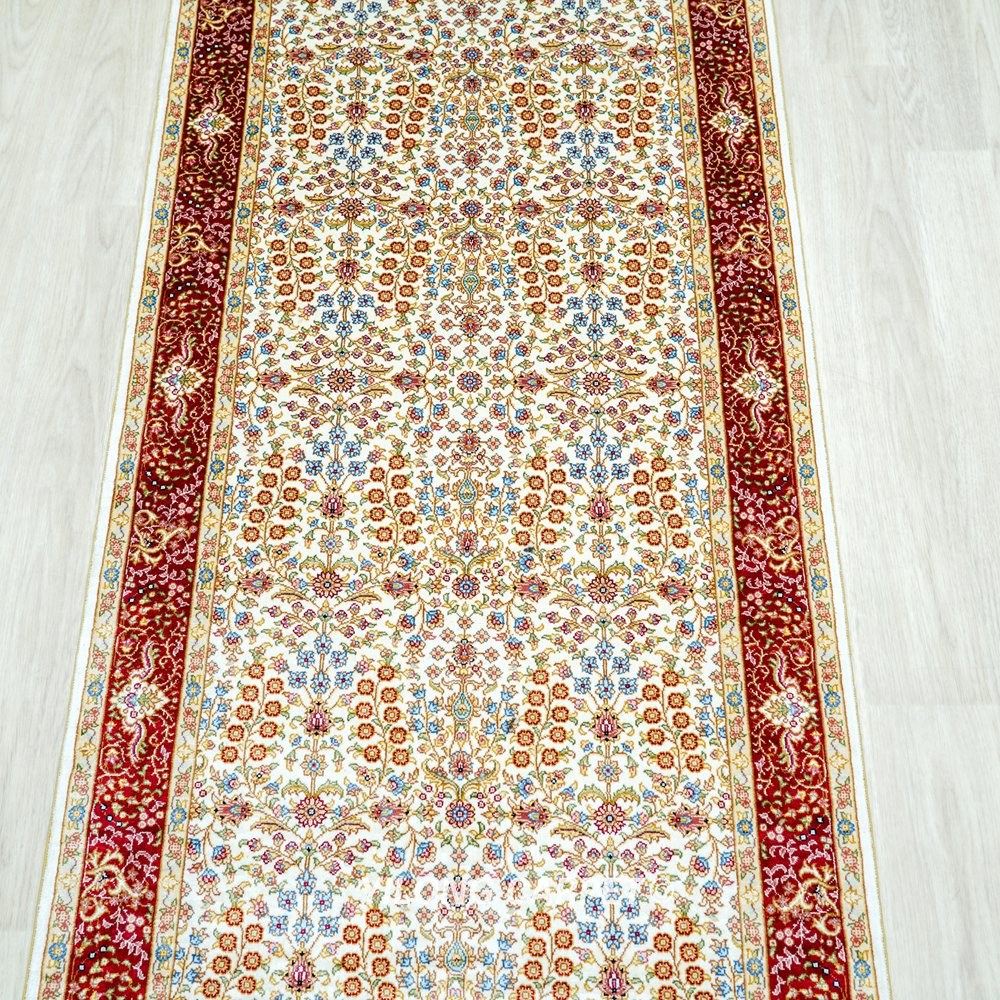 Ivory Red Tree of Life Hand-Knotted Silk Runner Rug 2.25 × 6.56 ft - Image 4