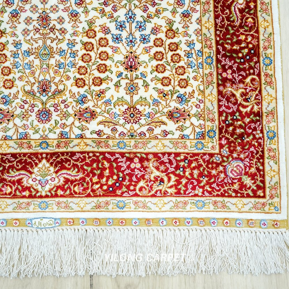 Ivory Red Tree of Life Hand-Knotted Silk Runner Rug 2.25 × 6.56 ft - Image 5