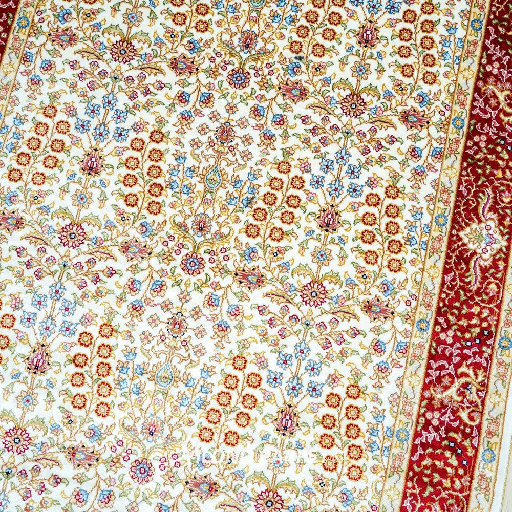 Ivory Red Tree of Life Hand-Knotted Silk Runner Rug 2.25 × 6.56 ft - Image 6