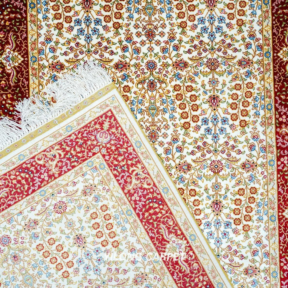 Ivory Red Tree of Life Hand-Knotted Silk Runner Rug 2.25 × 6.56 ft - Image 9