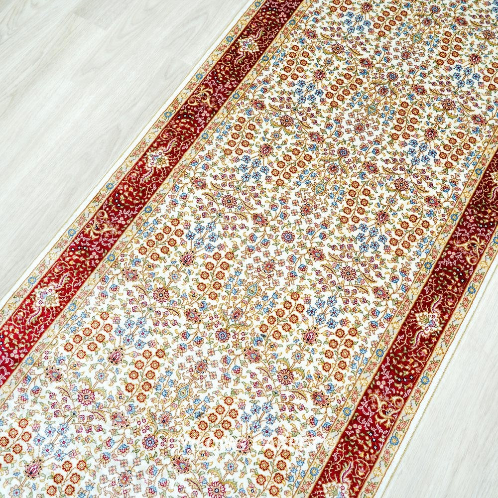 Ivory Red Tree of Life Hand-Knotted Silk Runner Rug 2.25 × 6.56 ft - Image 8