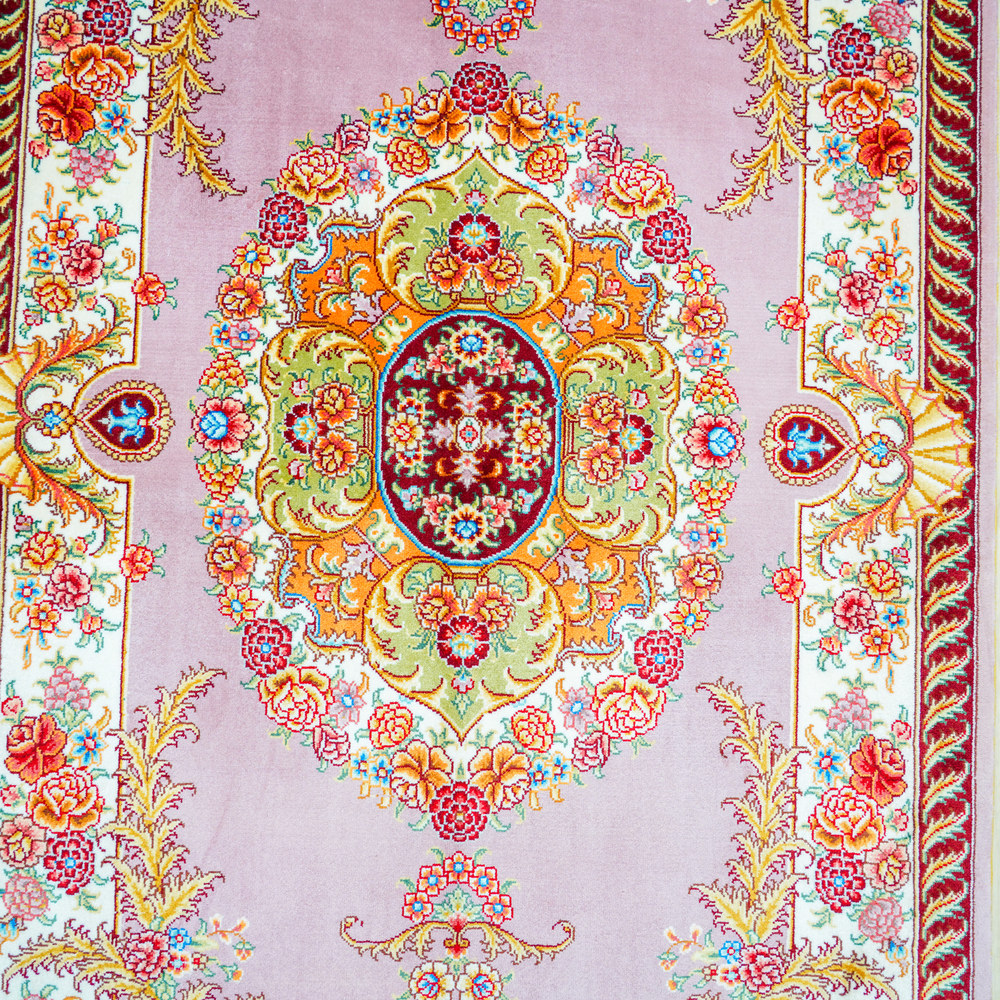 Pink and Ivory Floral Medallion Hand-Knotted Silk Rug 2x4ft - Image 5