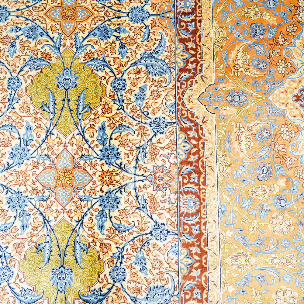 Light Blue and Gold Floral Hand-Knotted Silk Rug 10x14ft - Image 7