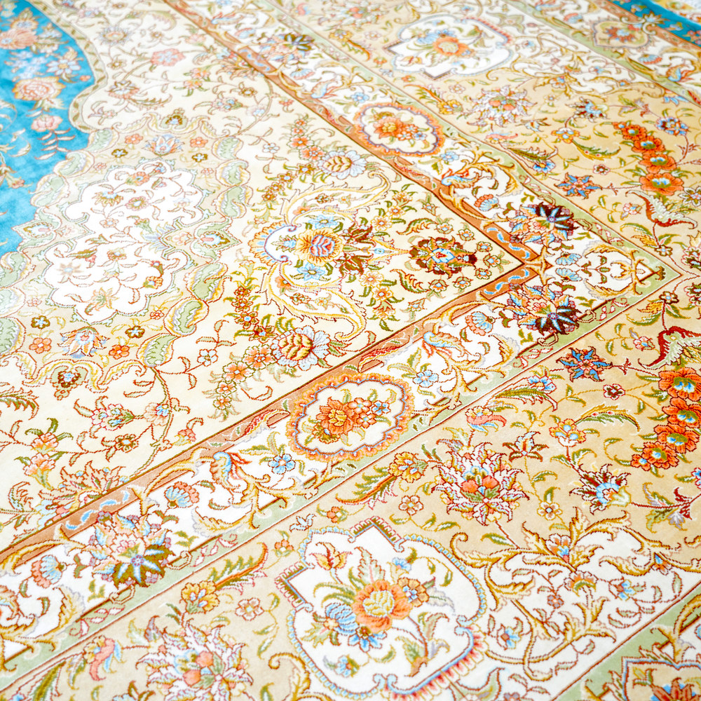 Turquoise and Orange Floral Medallion Hand-Knotted Silk Rug 10x14ft - Image 8