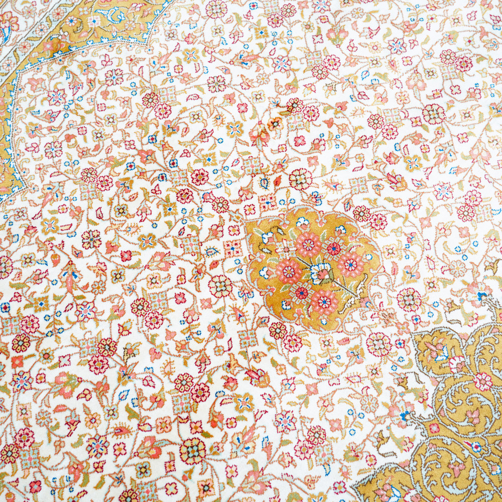 Turquoise and Gold Round Medallion Hand-Knotted Silk Rug 10x10ft - Image 6