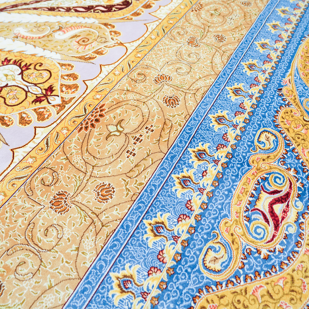 Blue and Gold Geometric Medallion Hand-Knotted Silk Rug 8.2x11.48ft - Image 6