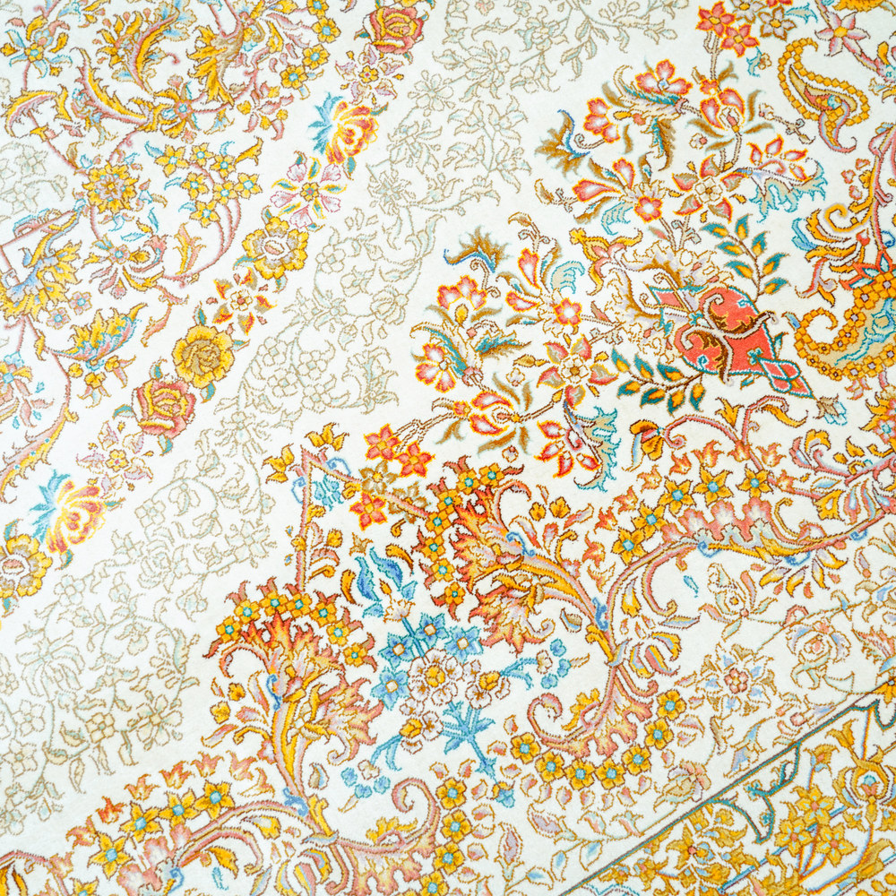 Ivory and Gold Floral Medallion Hand-Knotted Silk Rug 10x14ft - Image 7
